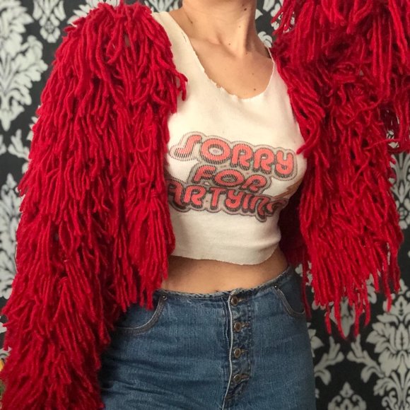 💥STUNNING💥 Bad Romance Shaggy Cardigan in Red - Picture 12 of 16